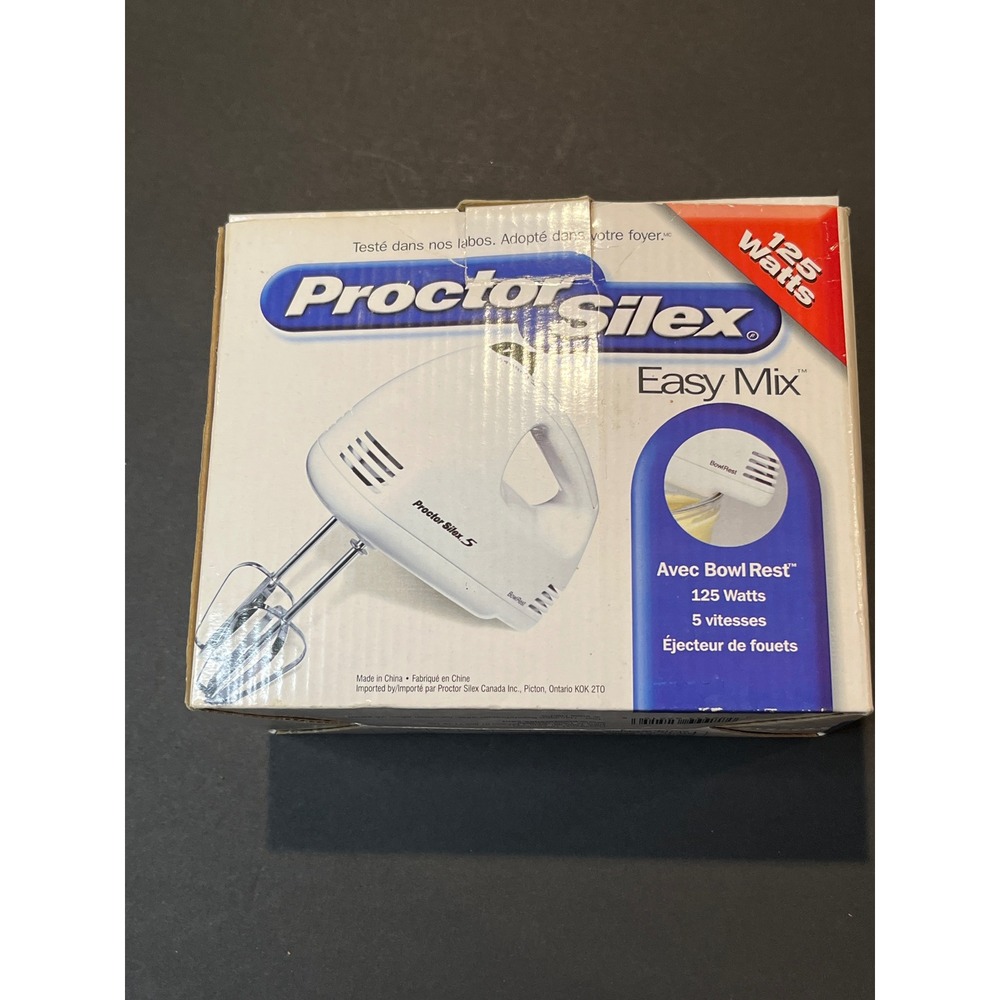 Proctor Silex Easy Mix 5 Speed Hand Mixer White 125 Watts 62515R Bowl Rest New